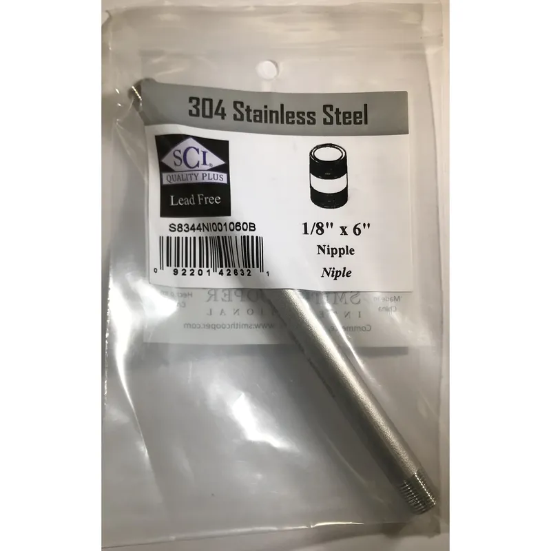 1/8 In. Mpt Stainless Steel 6 In. L Nipple - Lead-free