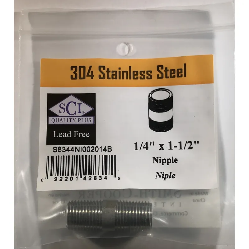 1/4 In. Mpt Stainless Steel 1-1/2 In. L Nipple For Plumbing Applications