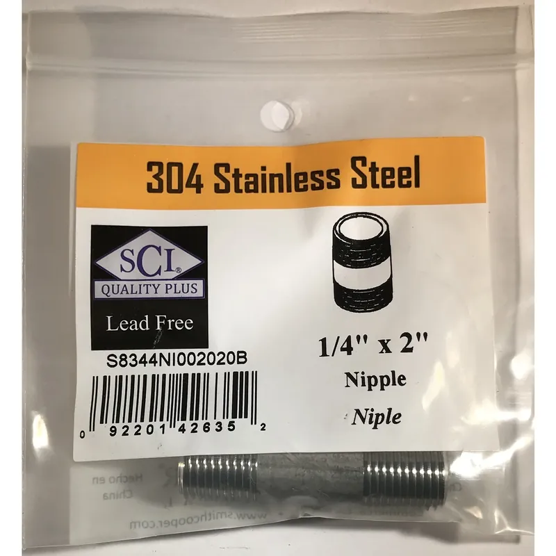 1/4 In. Mpt Stainless Steel 2 In. L Nipple For Plumbing Applications