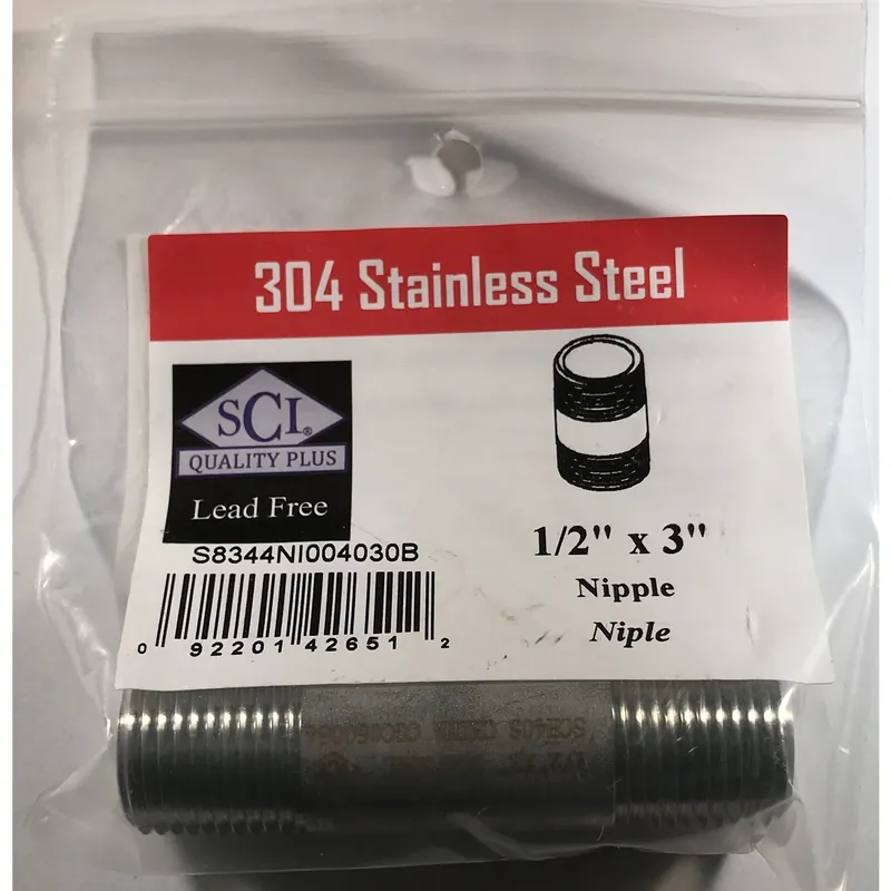 1/2 In. Mpt Stainless Steel 3 In. L Nipple - Lead-free