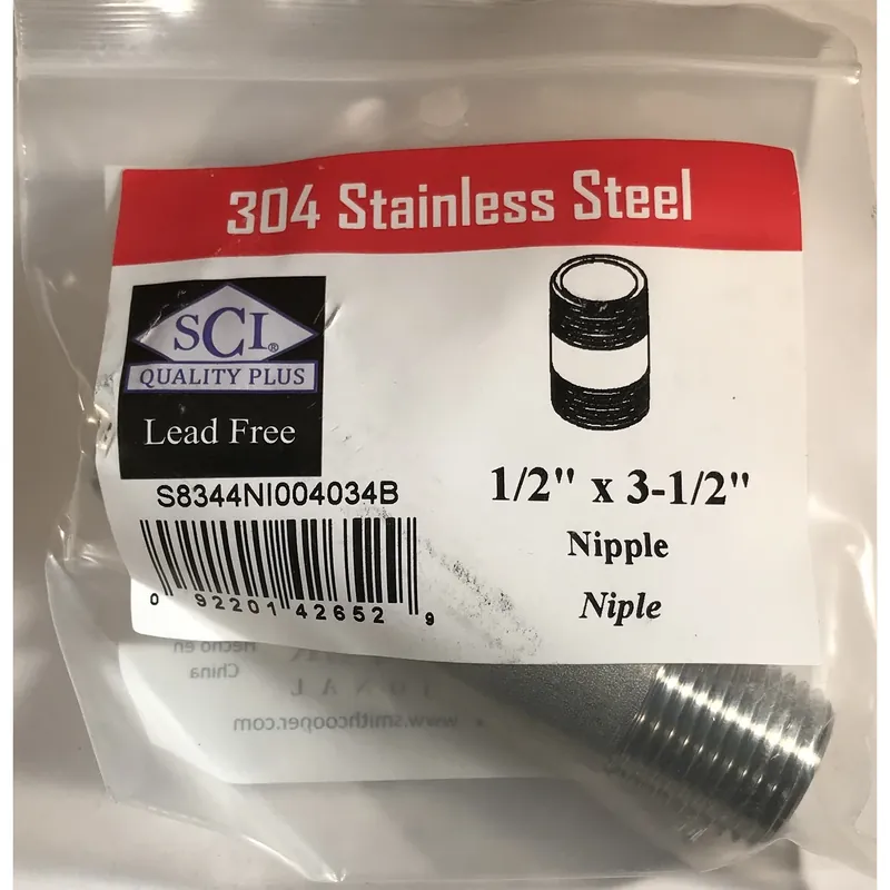 1/2 In. Mpt Stainless Steel 3-1/2 In. L Nipple For Plumbing Applications