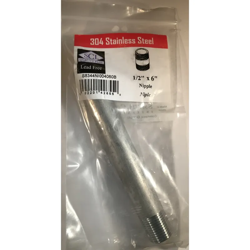 1/2 In. Mpt Stainless Steel 6 In. L Nipple - Lead-free