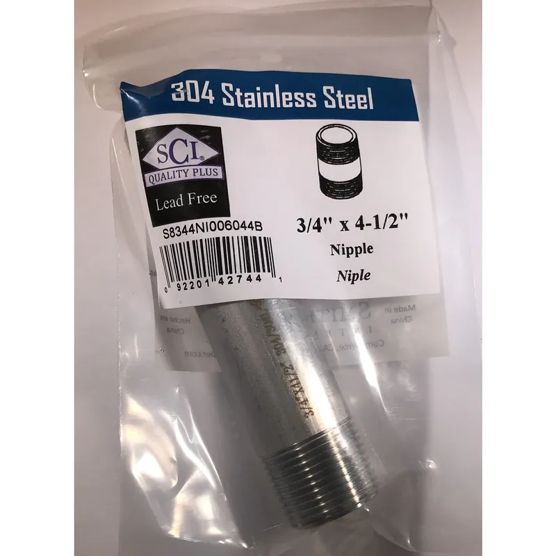 3/4 In. Mpt Stainless Steel 4-1/2 In. L Nipple For Plumbing Applications