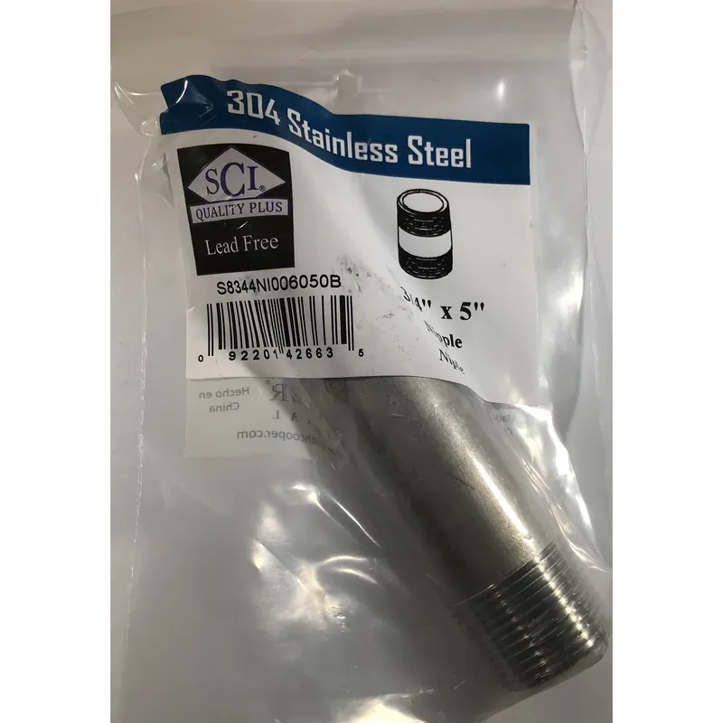 3/4 In. Mpt Stainless Steel 5 In. L Nipple - Lead-free