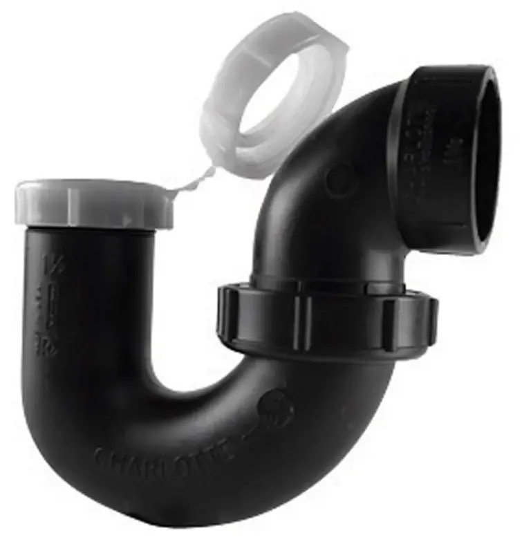 Los Angeles Pattern P-Trap With Union Less Clean Out, ABS/DWV, 1.5 - 1.25-In.