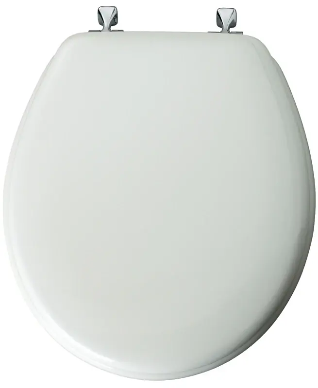 Round Molded Wood Toilet Seat, Chrome Hinge, White