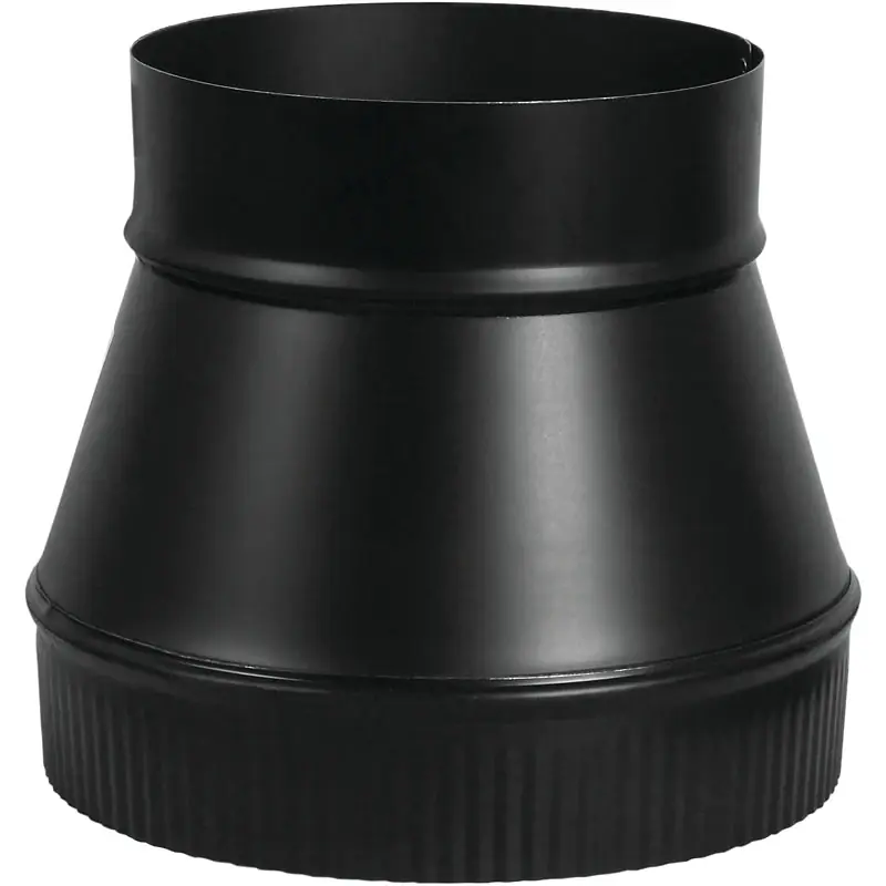 Black Stove Pipe Increaser, Large End Crimp, 24 Gauge, 7 X 8 In.