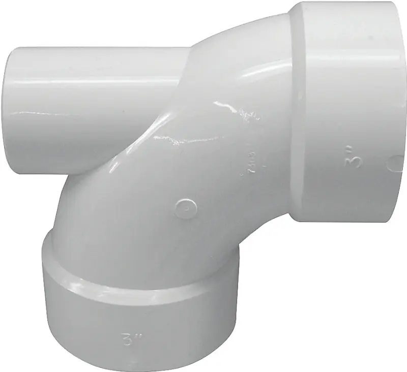 3 X 3 X 2 Inch Pvc Dwv Elbow With Low Heel Inlet, 90 Degree Angle