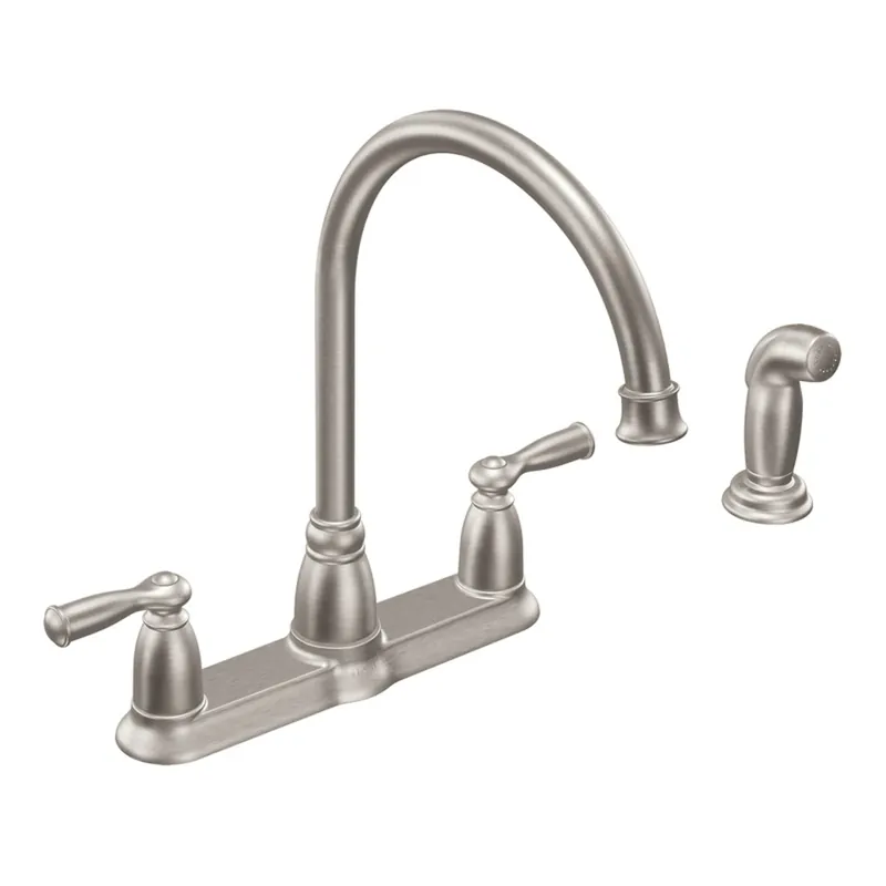 Banbury Hi-Arc Kitchen Faucet With Side Spray, 2 Handles, Stainless Steel