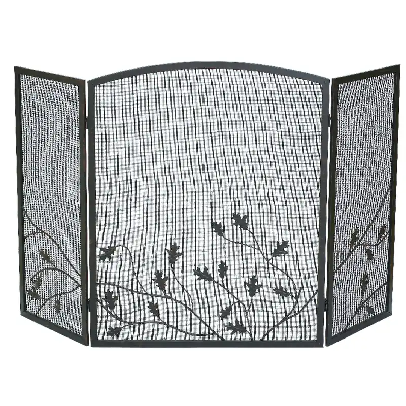 3-Panel Fireplace Screen, Natural Brown, Oak Leaf, 32 X 50 In.