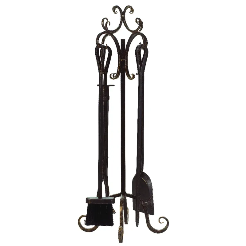 5-Piece Scroll-Top Fireplace Tool Set, Bronze