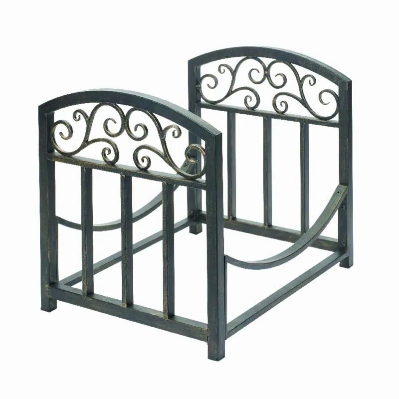 Brown Brushed Steel Decorative Log Rack With Scrollwork Design