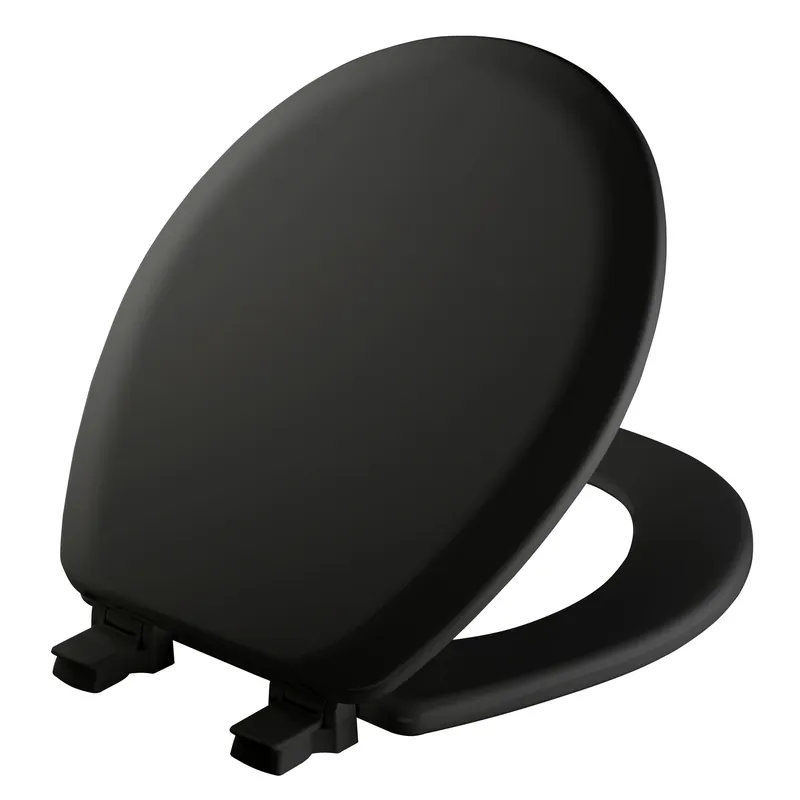 Round Molded Wood Toilet Seat, Easy-Clean & Change® Hinge, STA-TITE®, Black Wood