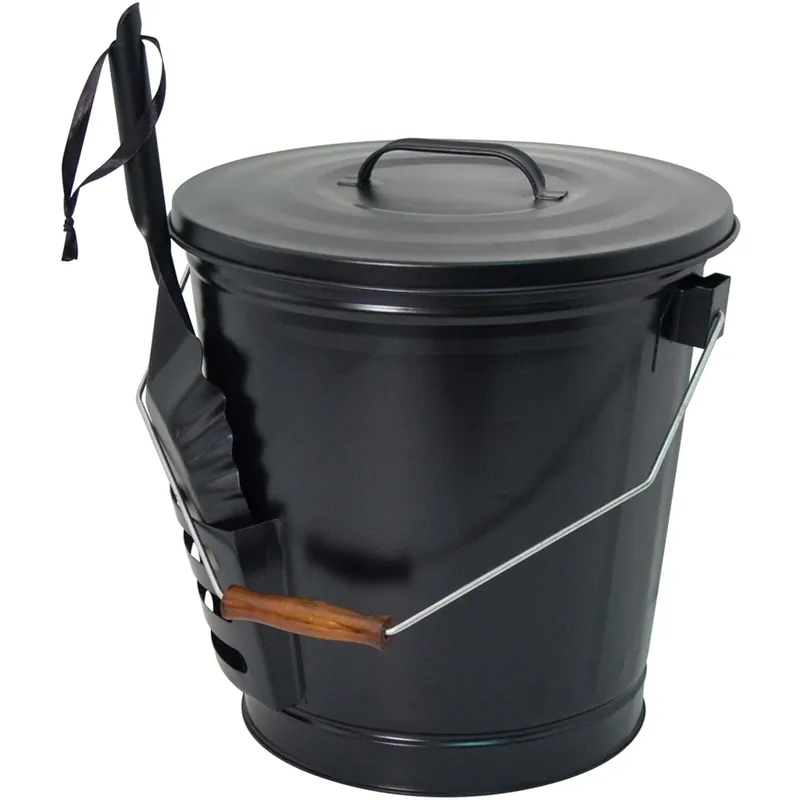 Ash Can With Shovel, Black Steel, 14.5 X 12.5 In.