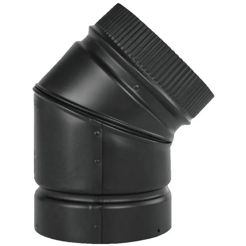 DSP Double Wall Stove Pipe, 6-Inch, 45 Degree Elbow Matte Black Finish
