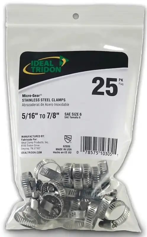 Ideal Tridon Micro-Gear 5/16 In To 7/8 In. SAE 6 Silver Hose Clamp Stainless Steel Band