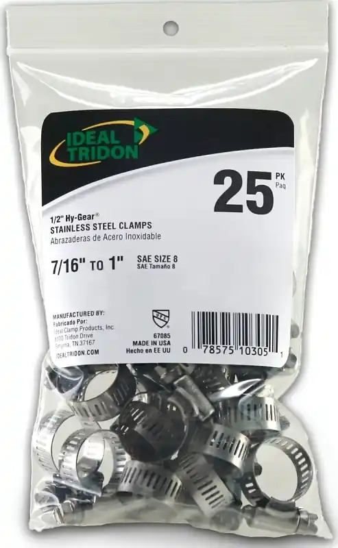 Ideal Tridon Hy Gear 7/16 In To 1 In. SAE 8 Silver Hose Clamp Stainless Steel Band