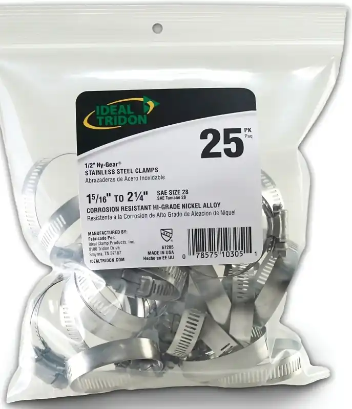 Ideal Tridon Hy Gear 1-5/16 In To 2-1/4 In. SAE 28 Silver Hose Clamp Stainless Steel Band