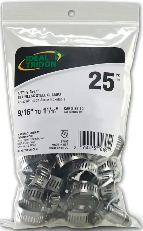 Ideal Tridon 1/2 In. 1-1/16 In. SAE 10 Silver Hose Clamp Stainless Steel Band
