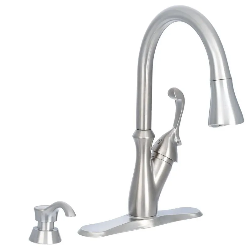 Arabella Single-handle Pull-down Kitchen Faucet With Soap Dispenser In Stainless Steel