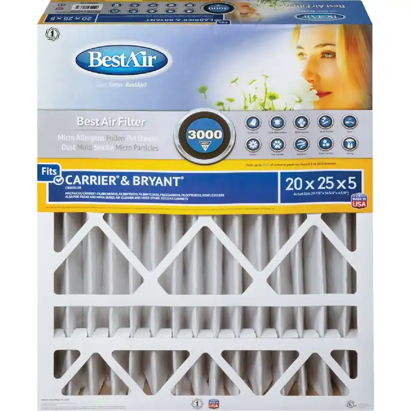 BestAir 20 In. W X 25 In. H X 5 In. 13 MERV Pleated Air Filter 1 Pk