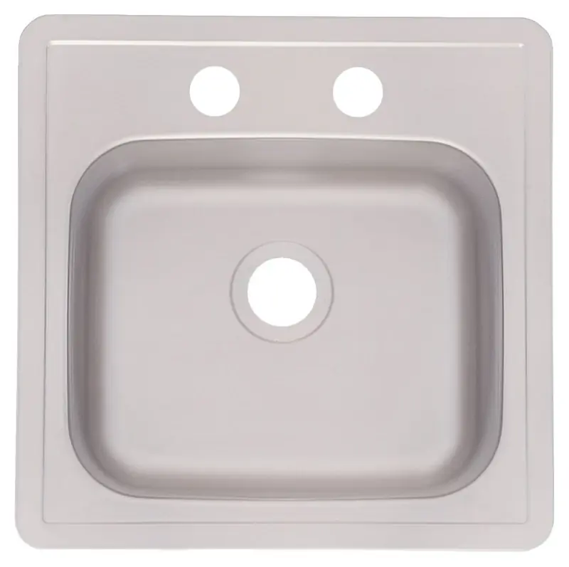 Stainless Steel Top Mount 15 In. W X 15 In. L Bar Sink With 2 Faucet Holes