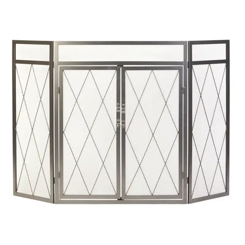 Fireplace Screen, Diamond Design, Antique Iron Steel, 32 X 50-In.