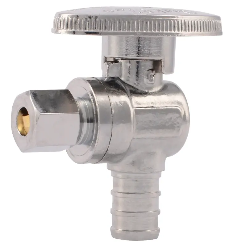 SharkBite 1/2 In. PEX Barb Compression Brass Quarter Turn Angle Stop Valve