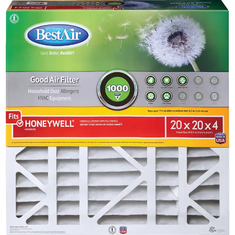 BestAir 20 In. W X 20 In. H X 4 In. 8 MERV Pleated Air Filter 1 Pk