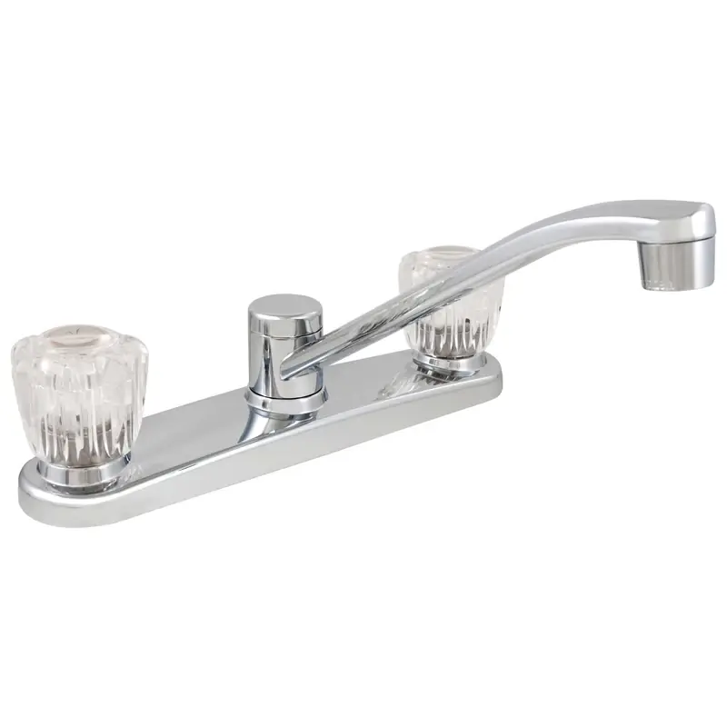 Two Handle Chrome Kitchen Faucet With Low Arc Spout And 8.25" Reach