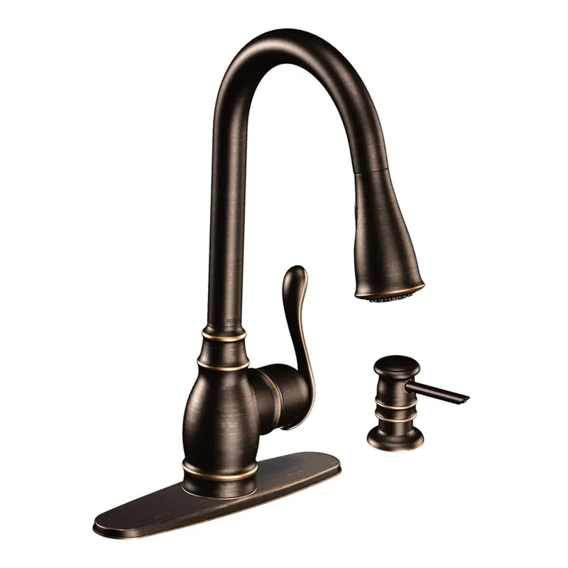 Annabelle High Arc Kitchen Faucet With Pull-Down Spray + Soap Dispenser, Single Handle, Mediterranean Bronze
