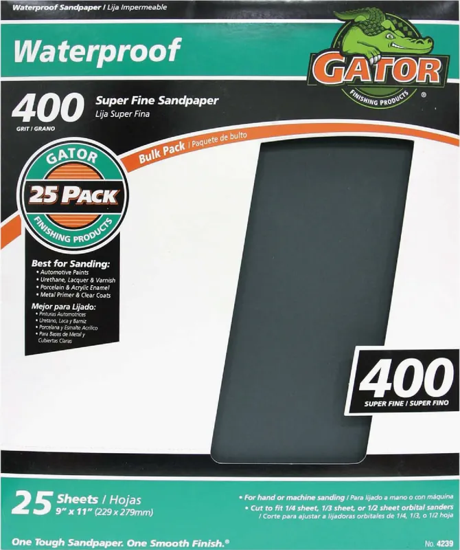 Sandpaper, Super Fine 400-Grit, 9 X 11 In., 25-Ct.