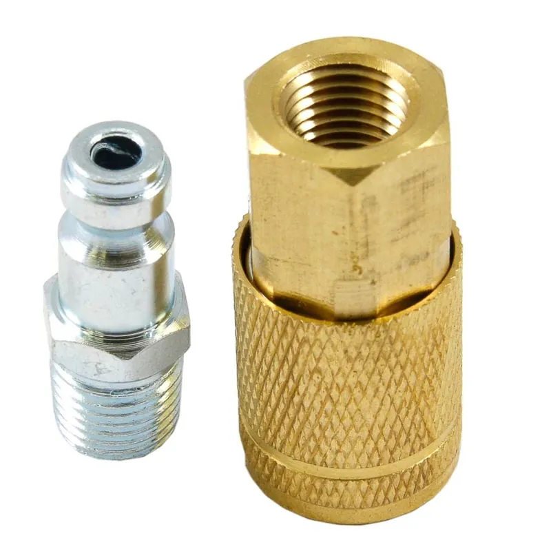 Brass/steel Tru-flate Air Coupler And Plug Set 1/4 In. Male And Female Npt 2 Pc
