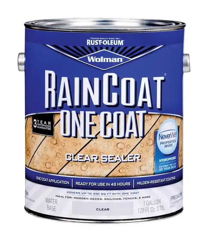 Raincoat 1-Coat Transparent Exterior Wood Sealer, Water Based, Water Repellant, Clear, 1-Gallon
