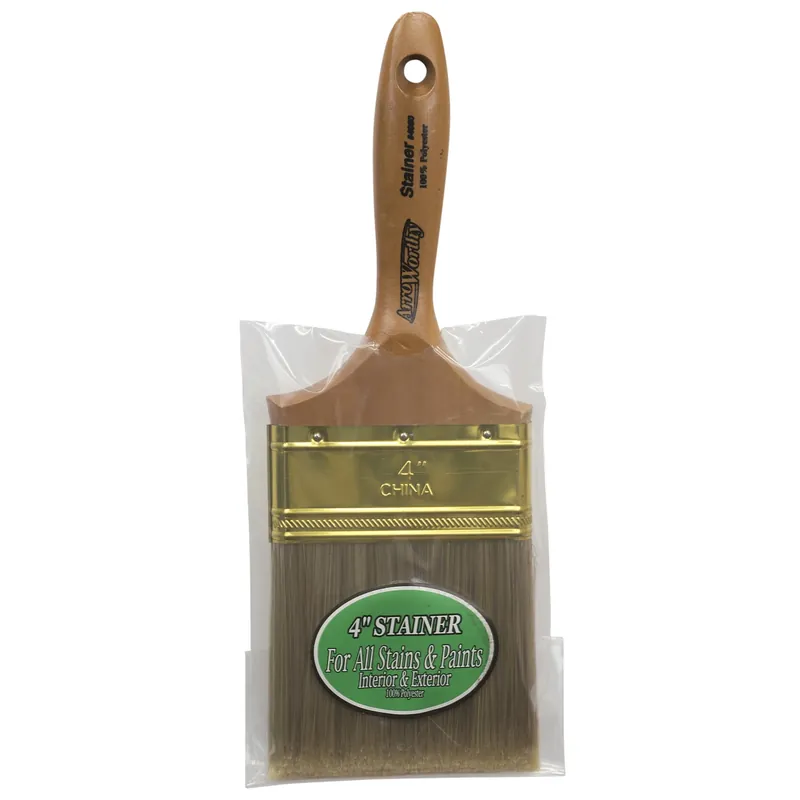 Stainer 4 In. Flat Paint Brush With Polyester Bristles And Wooden Handle