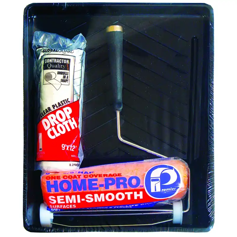 Home-pro Deluxe 9 In. W Cage Paint Roller Kit With Tray And Drop Cloth