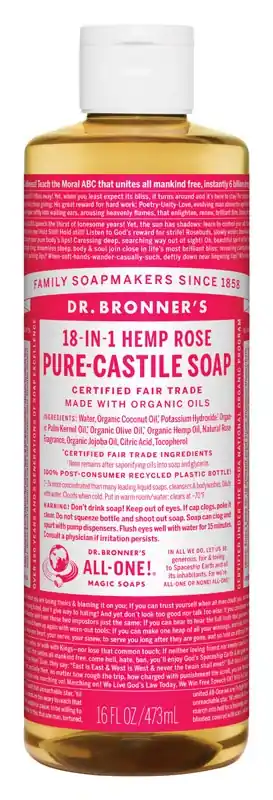 Dr. Bronner‘s 18-in-1 Organic Hemp Rose Scent Pure-Castile Liquid Soap 16 Oz 1 Pk