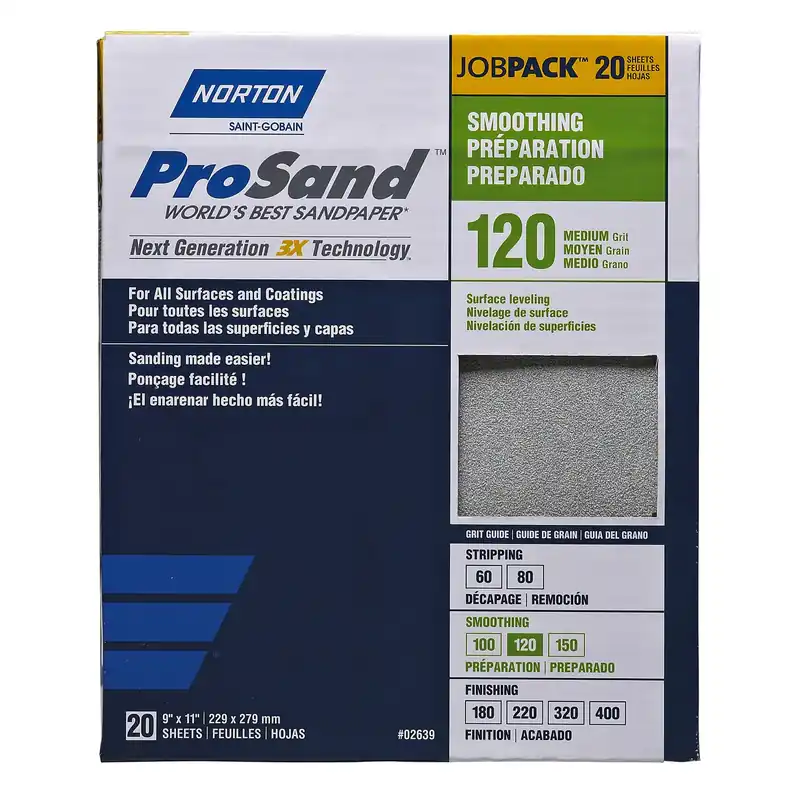 Norton ProSand 11 In. L X 9 In. W 120 Grit Aluminum Oxide Sandpaper 20 Pk