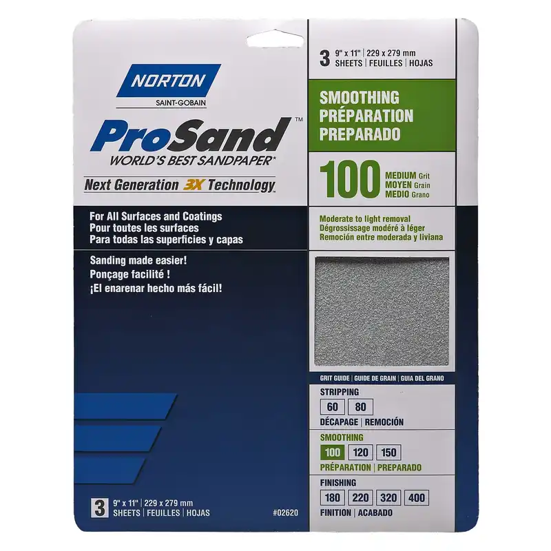 Norton ProSand 11 In. L X 9 In. W 100 Grit Aluminum Oxide Sandpaper 3 Pk