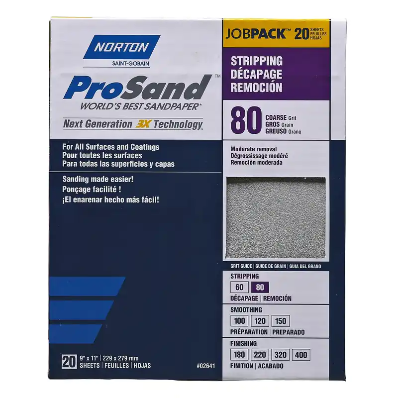 Norton ProSand 11 In. L X 9 In. W 80 Grit Aluminum Oxide Sandpaper 20 Pk