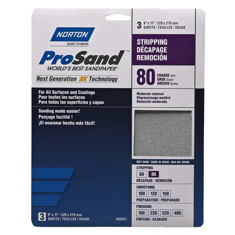 Norton ProSand 11 In. L X 9 In. W 80 Grit Aluminum Oxide Sandpaper 3 Pk