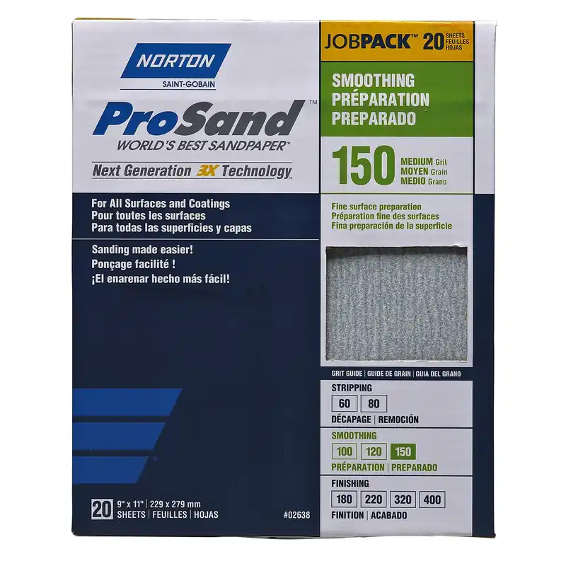 Norton ProSand 11 In. L X 9 In. W 150 Grit Aluminum Oxide Sandpaper 20 Pk