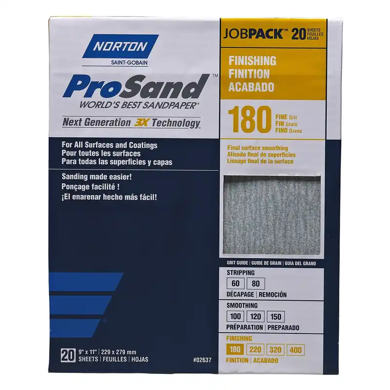 Norton ProSand 11 In. L X 9 In. W 180 Grit Aluminum Oxide Sandpaper 20 Pk