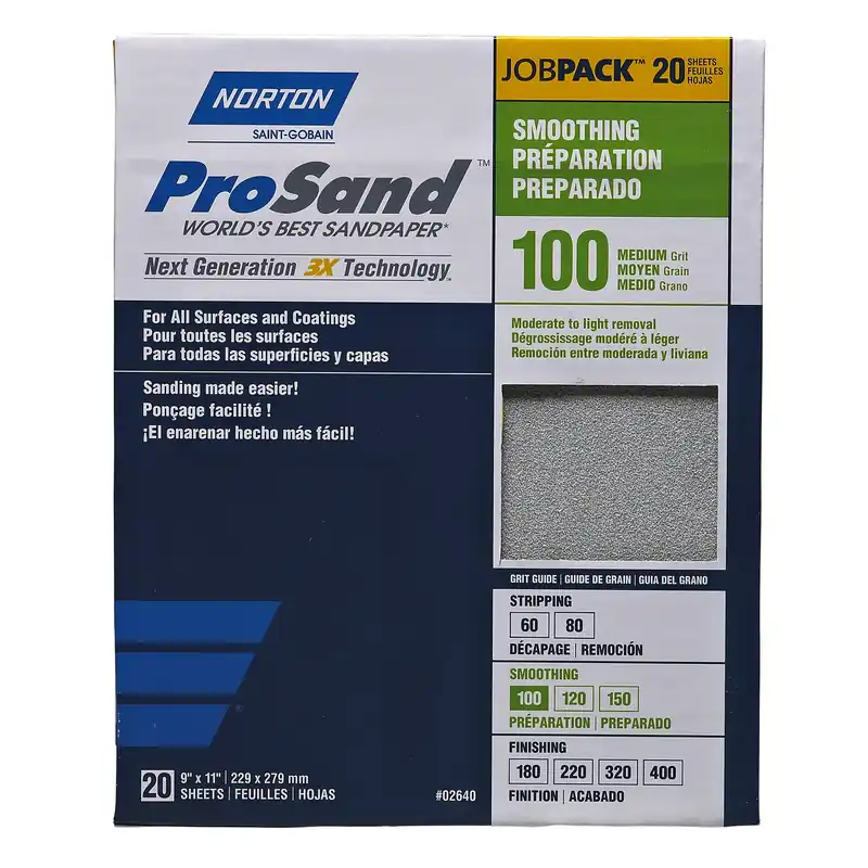Norton ProSand 11 In. L X 9 In. W 100 Grit Aluminum Oxide Sandpaper 20 Pk