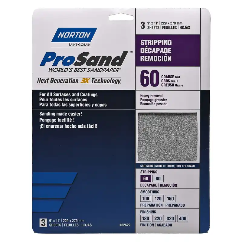 Norton ProSand 11 In. L X 9 In. W 60 Grit Aluminum Oxide Sandpaper 3 Pk