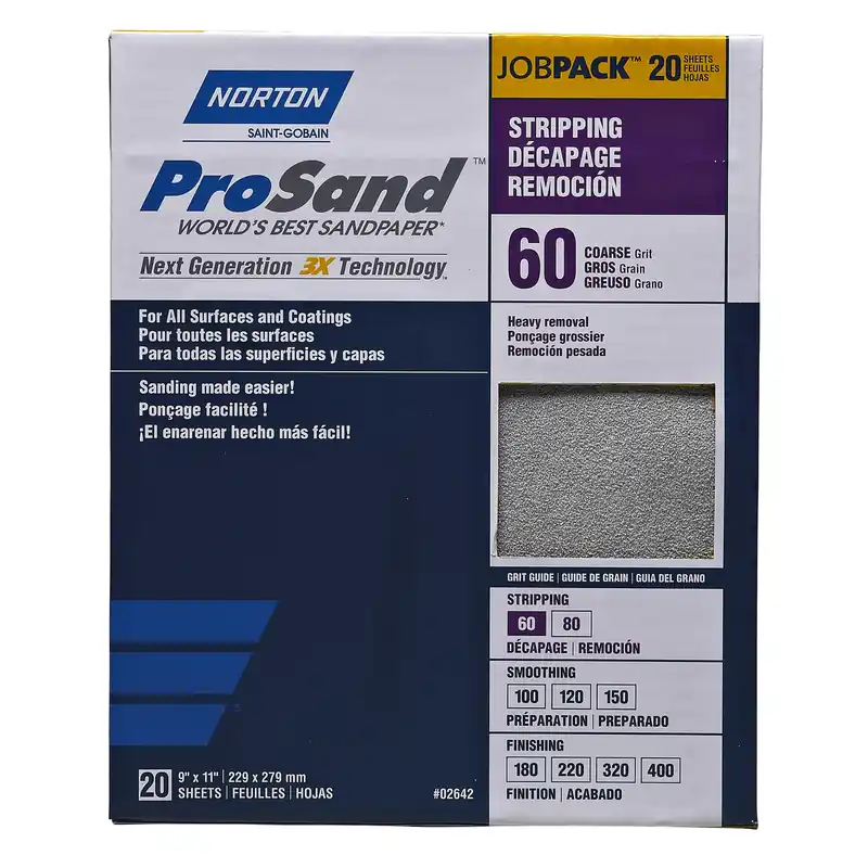 Norton ProSand 11 In. L X 9 In. W 60 Grit Aluminum Oxide Sandpaper 20 Pk