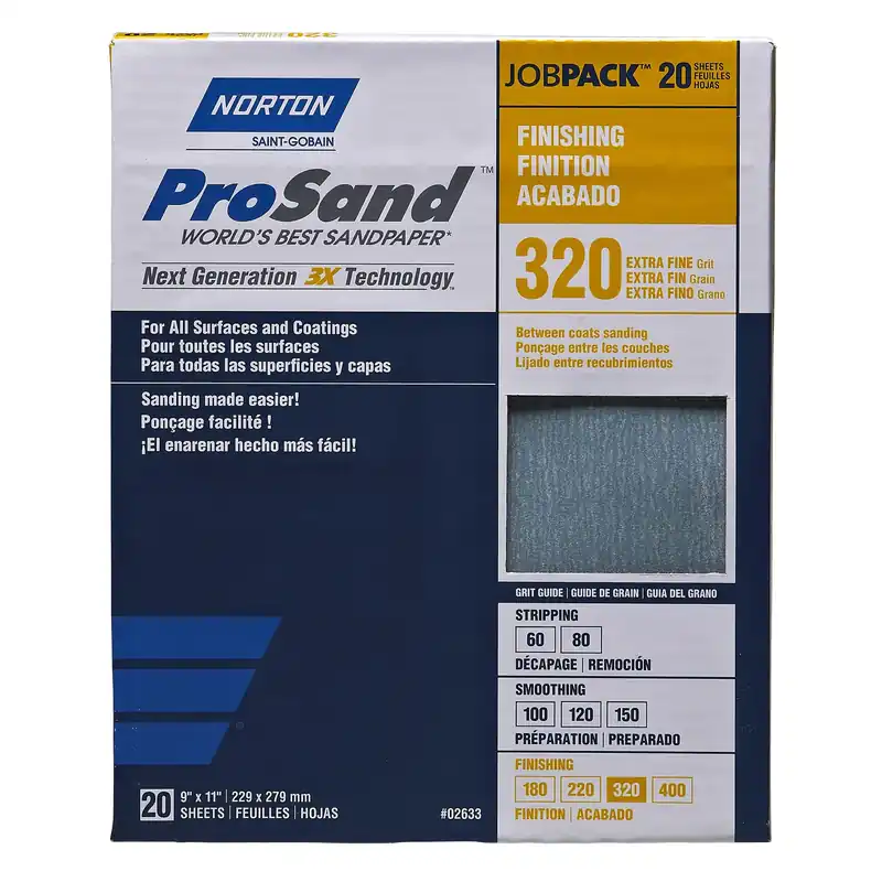 Norton ProSand 11 In. L X 9 In. W 320 Grit Aluminum Oxide Sandpaper 20 Pk