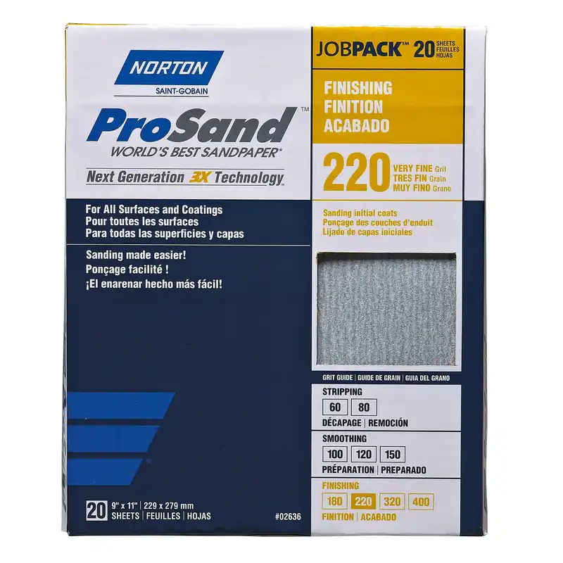 Norton ProSand 11 In. L X 9 In. W 220 Grit Aluminum Oxide Sandpaper 1 Pk