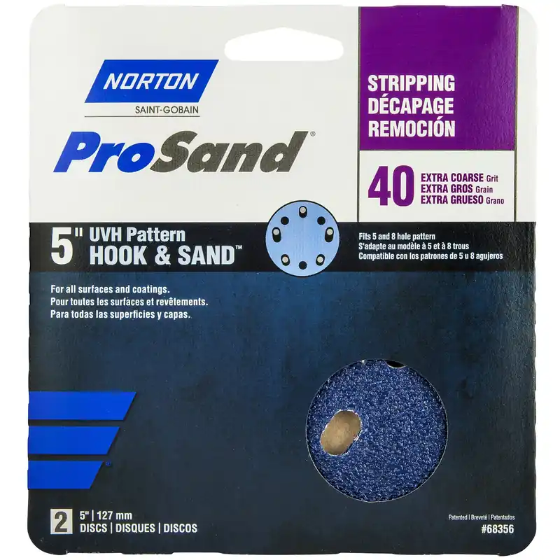 Norton ProSand 5 In. Zirconia Alumina Hook And Loop Sanding Disc 40 Grit Extra Coarse 2 Pk
