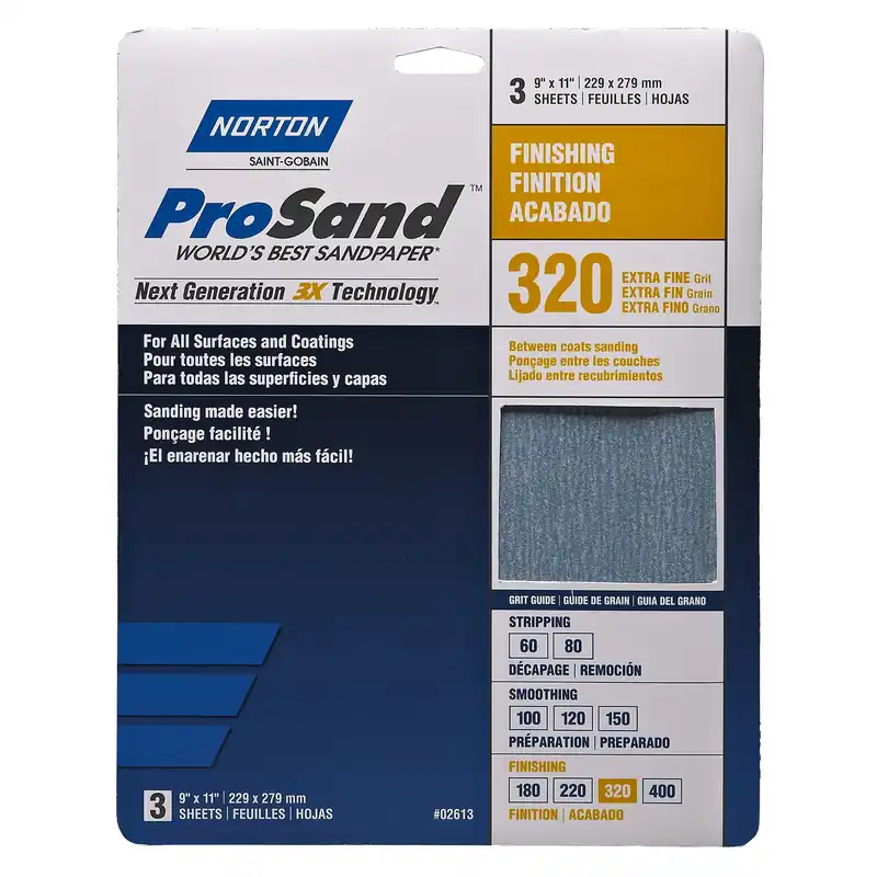 Norton ProSand 11 In. L X 9 In. W 320 Grit Aluminum Oxide Sandpaper 3 Pk
